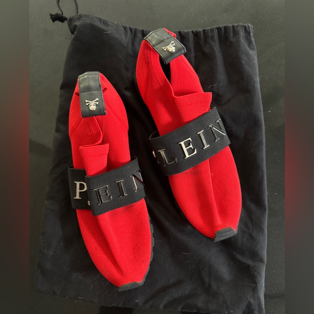 Philipp Plein Red and Black Slip-On Sneakers